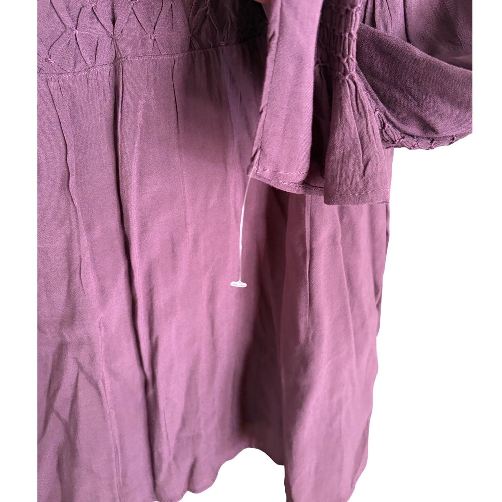 Free People Smocked In Time Boho Purple Pullover Top Long Sleeve XS - Picture 8 of 12